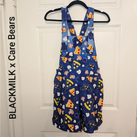 BlackMilk Pants - Women's BlackMilk Care Bears Pizza Print Blue short Overalls L romper